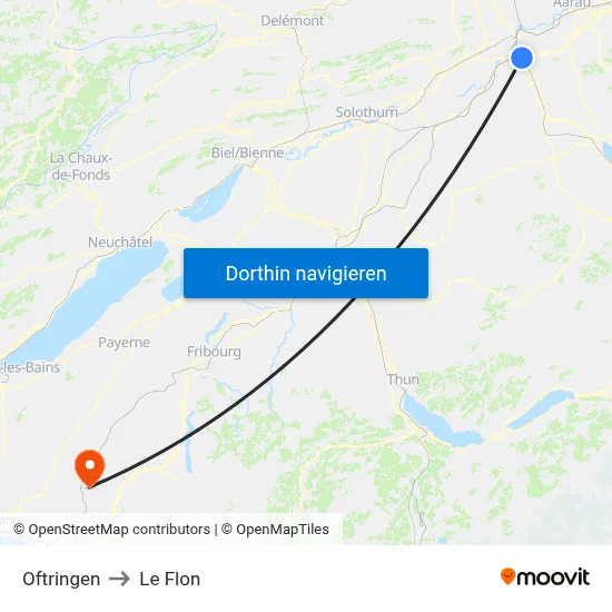 Oftringen to Le Flon map