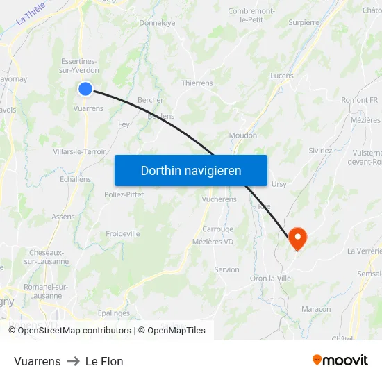 Vuarrens to Le Flon map