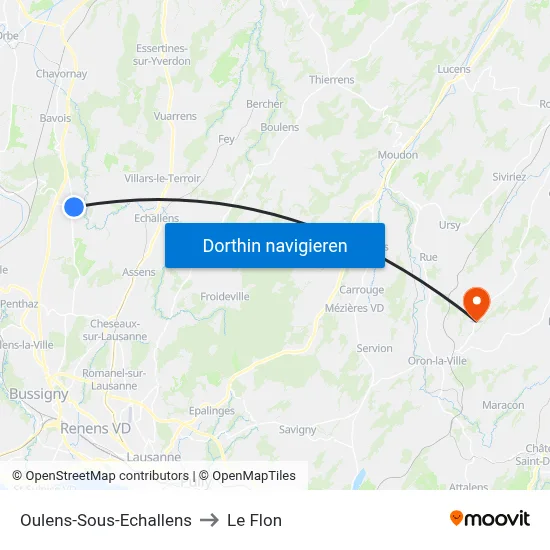 Oulens-Sous-Echallens to Le Flon map
