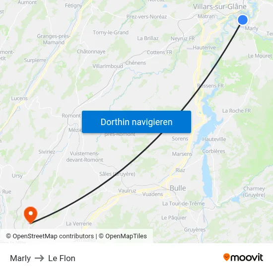 Marly to Le Flon map