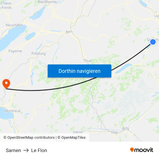 Sarnen to Le Flon map