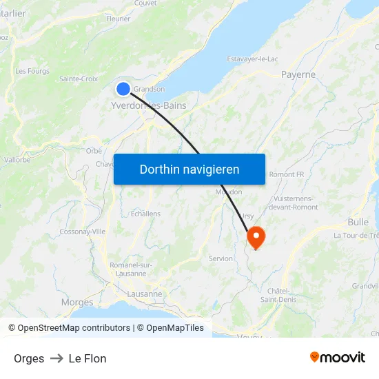 Orges to Le Flon map