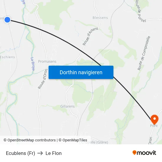 Ecublens (Fr) to Le Flon map