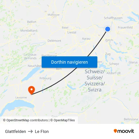 Glattfelden to Le Flon map
