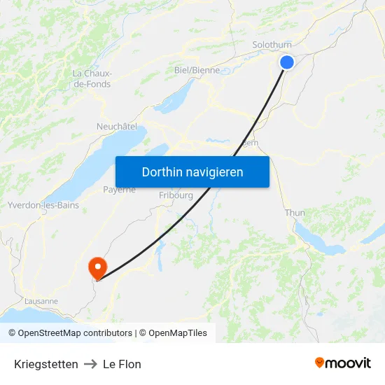 Kriegstetten to Le Flon map