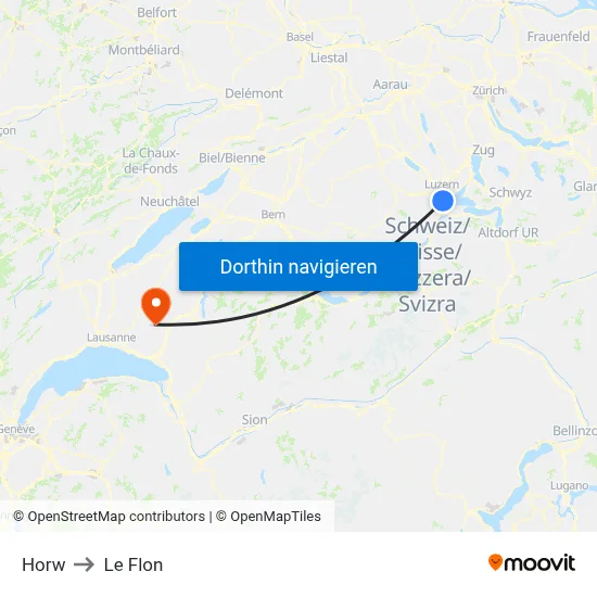 Horw to Le Flon map