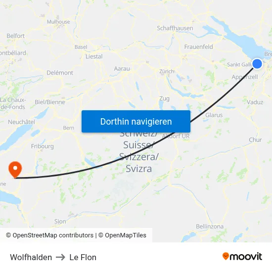 Wolfhalden to Le Flon map