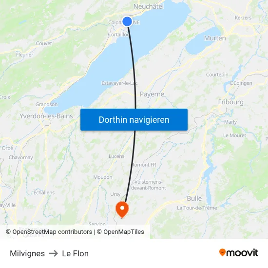 Milvignes to Le Flon map