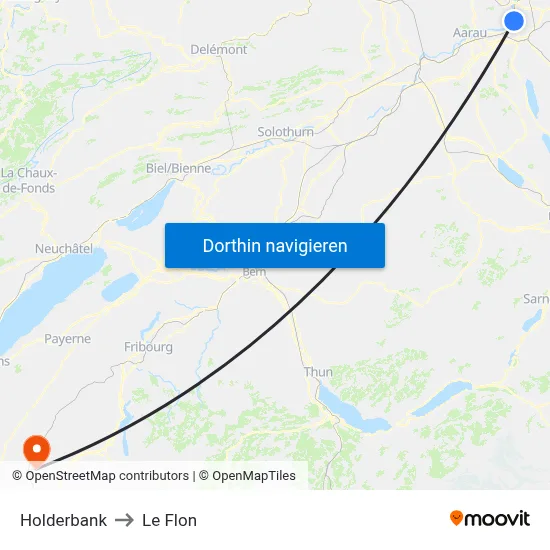 Holderbank to Le Flon map