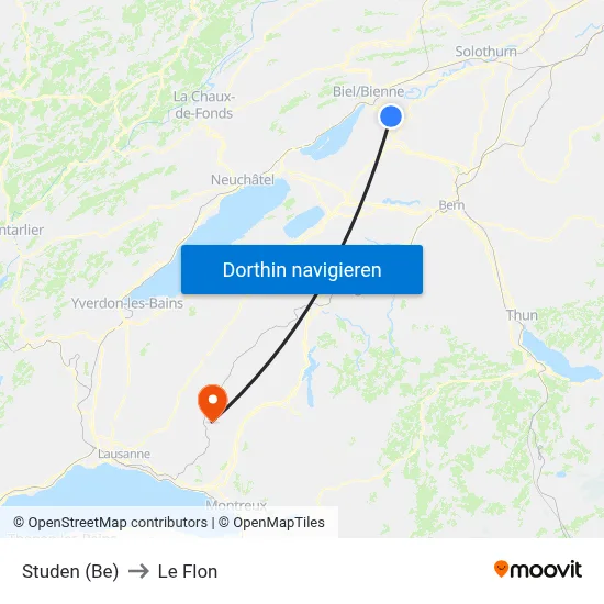 Studen (Be) to Le Flon map