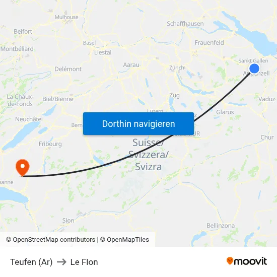 Teufen (Ar) to Le Flon map