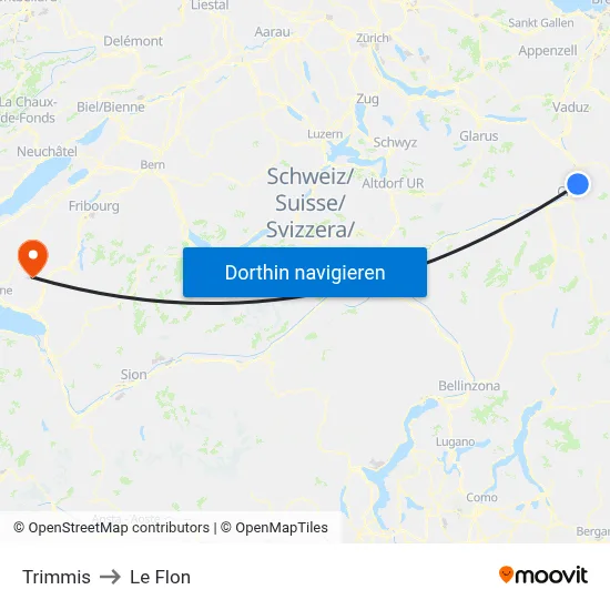 Trimmis to Le Flon map