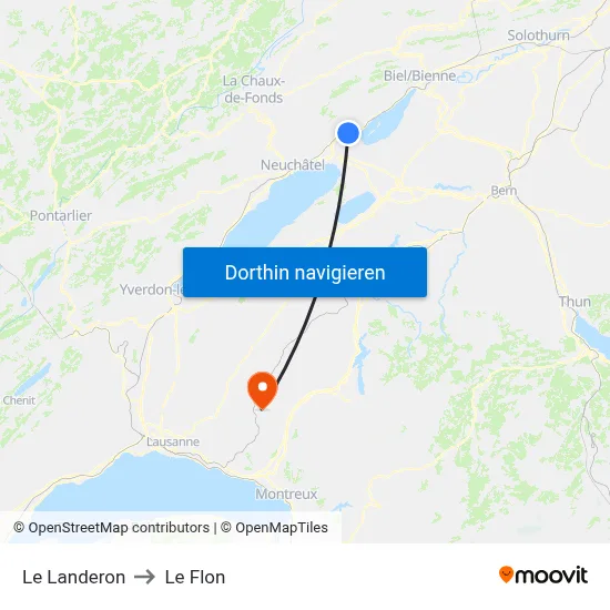Le Landeron to Le Flon map