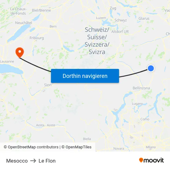 Mesocco to Le Flon map