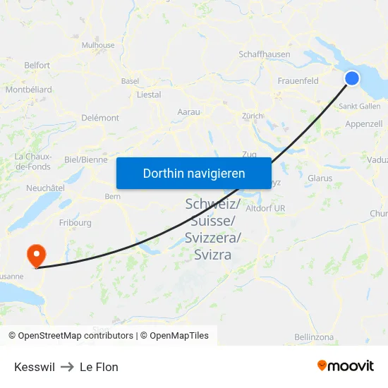 Kesswil to Le Flon map