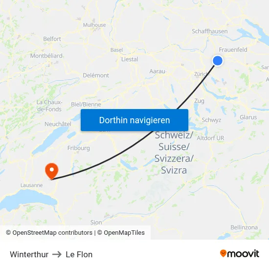 Winterthur to Le Flon map