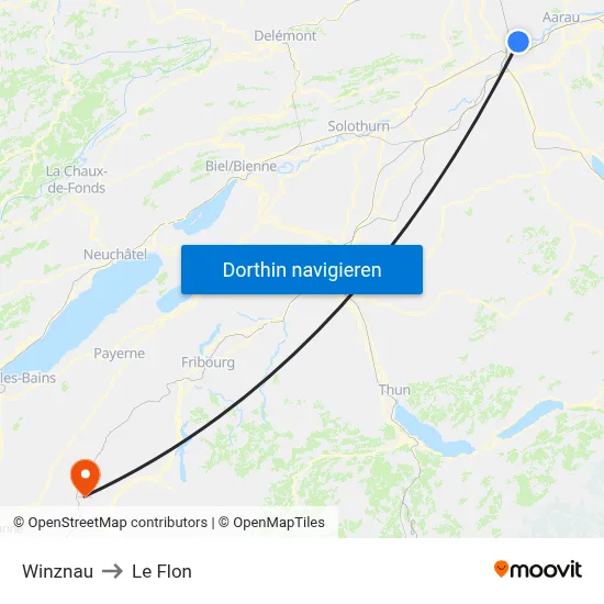 Winznau to Le Flon map