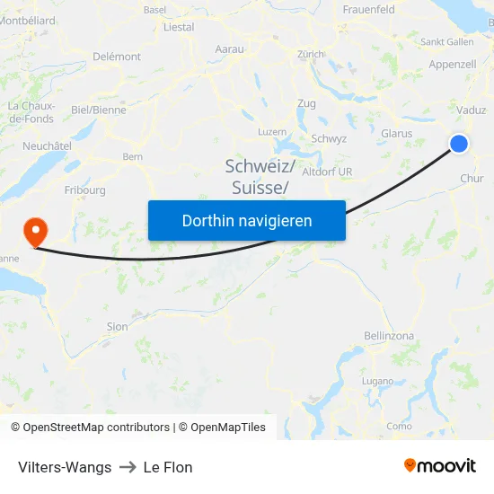 Vilters-Wangs to Le Flon map