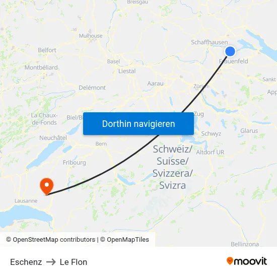 Eschenz to Le Flon map