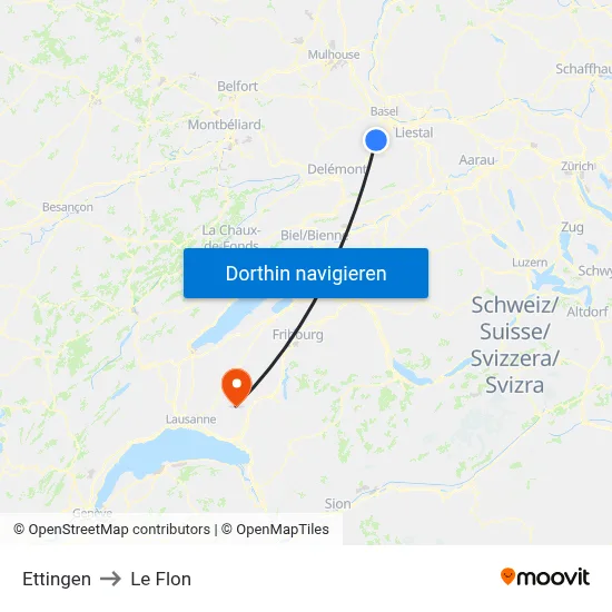 Ettingen to Le Flon map