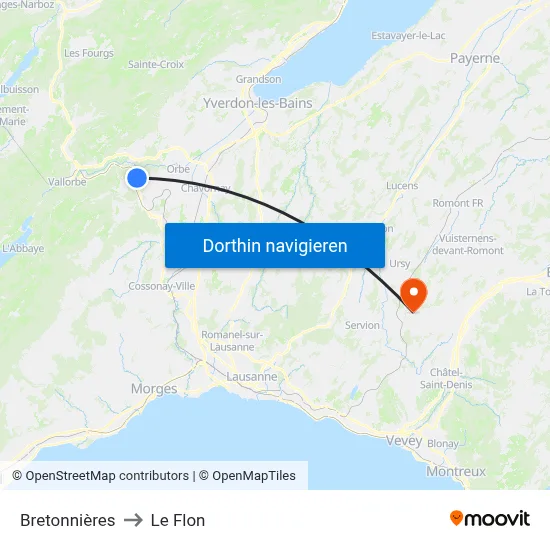Bretonnières to Le Flon map