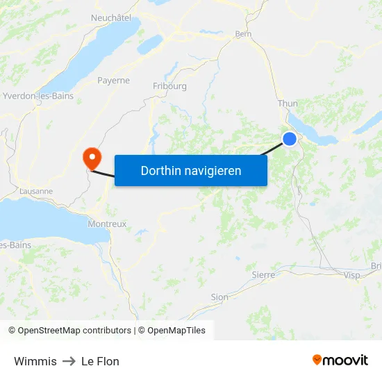 Wimmis to Le Flon map