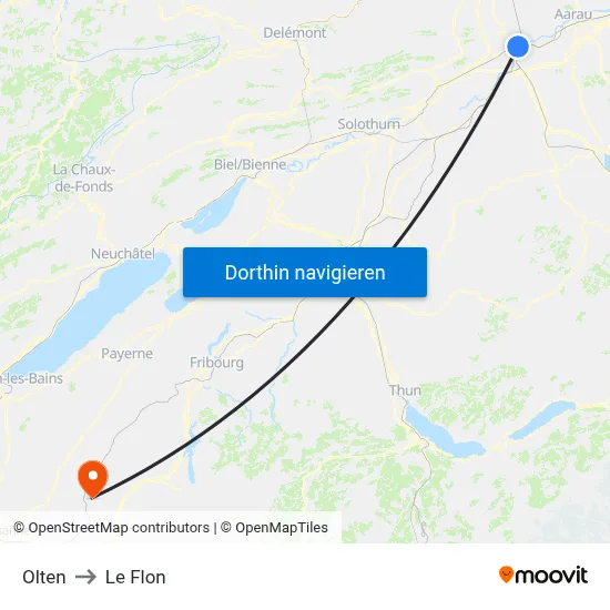 Olten to Le Flon map