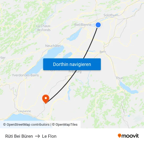 Rüti Bei Büren to Le Flon map