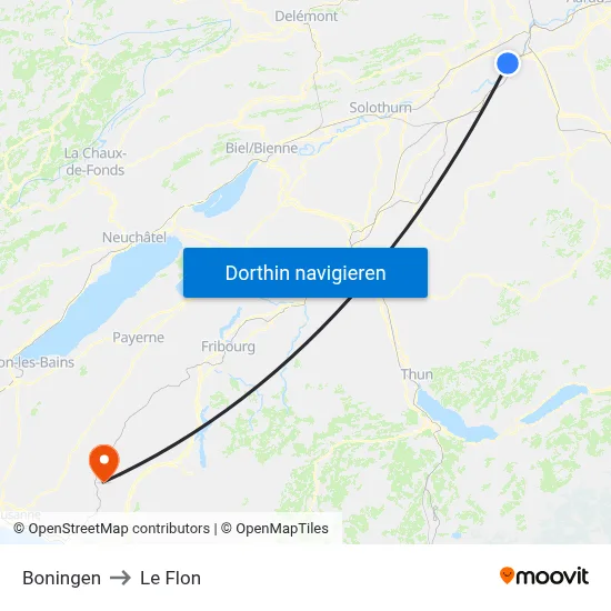 Boningen to Le Flon map