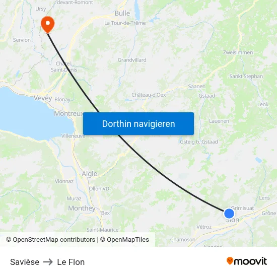 Savièse to Le Flon map