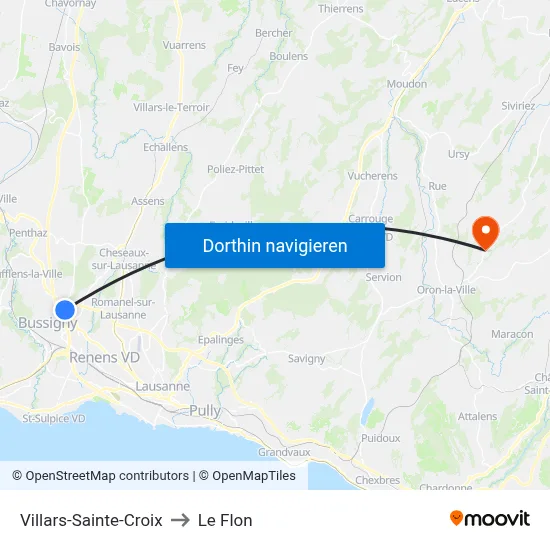 Villars-Sainte-Croix to Le Flon map