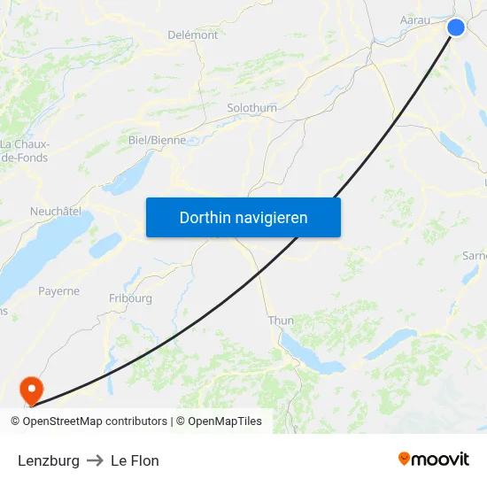 Lenzburg to Le Flon map