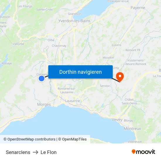 Senarclens to Le Flon map