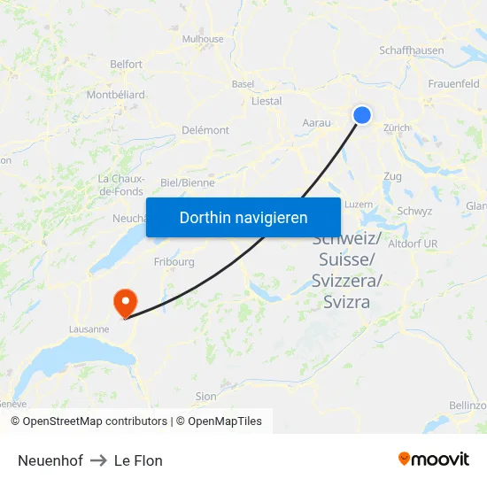 Neuenhof to Le Flon map