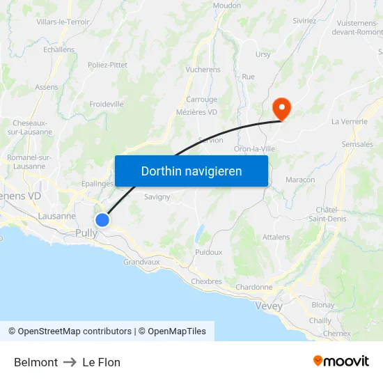 Belmont to Le Flon map