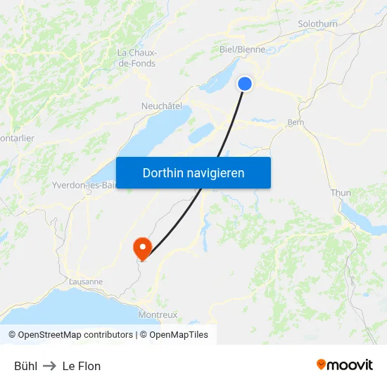 Bühl to Le Flon map