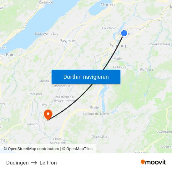 Düdingen to Le Flon map
