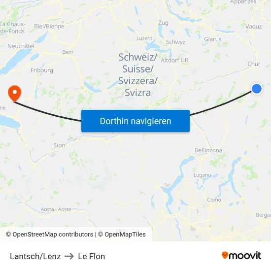 Lantsch/Lenz to Le Flon map