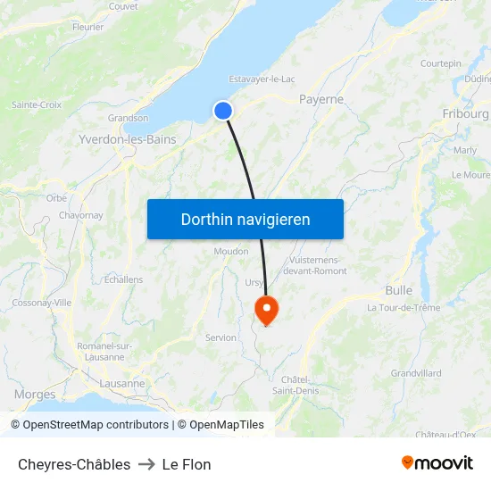 Cheyres-Châbles to Le Flon map