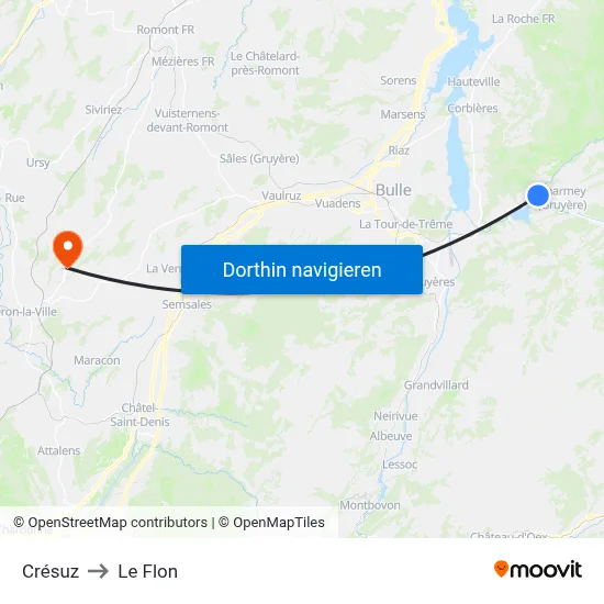 Crésuz to Le Flon map