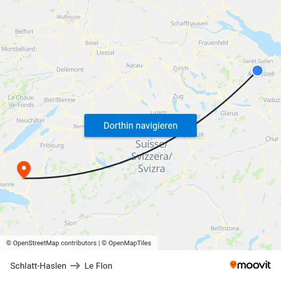 Schlatt-Haslen to Le Flon map