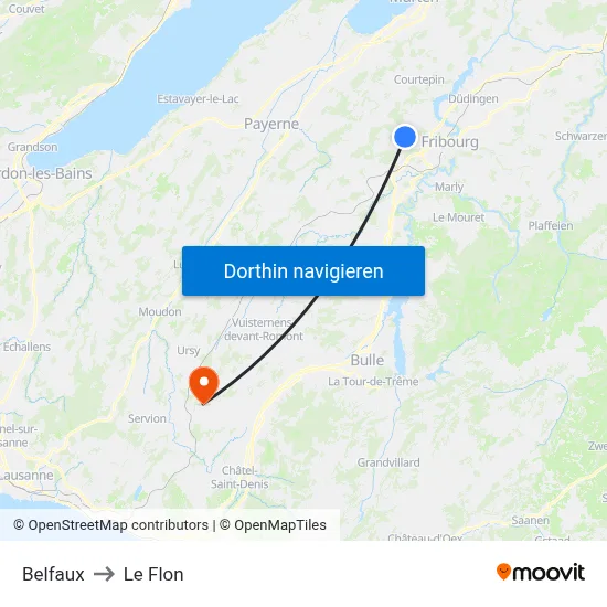 Belfaux to Le Flon map