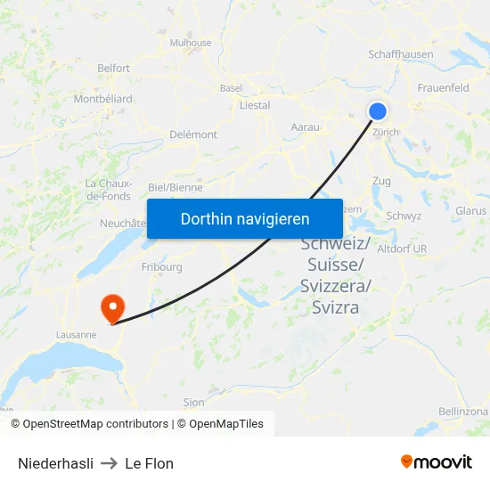 Niederhasli to Le Flon map