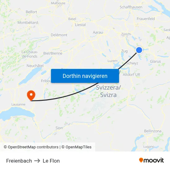 Freienbach to Le Flon map