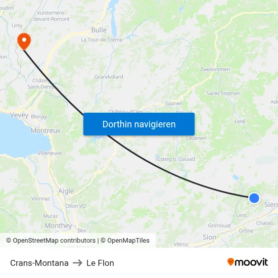 Crans-Montana to Le Flon map
