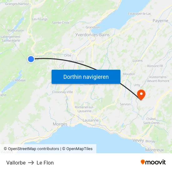 Vallorbe to Le Flon map