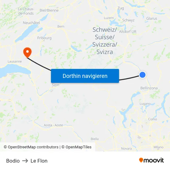 Bodio to Le Flon map