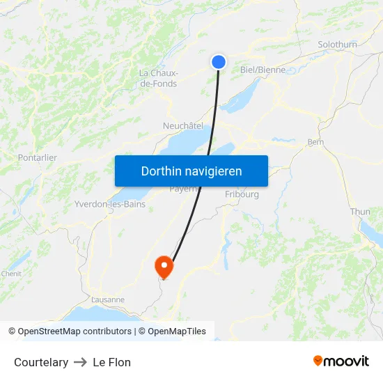 Courtelary to Le Flon map