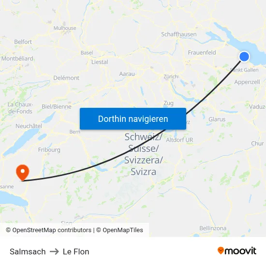Salmsach to Le Flon map