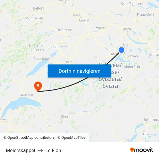 Meierskappel to Le Flon map